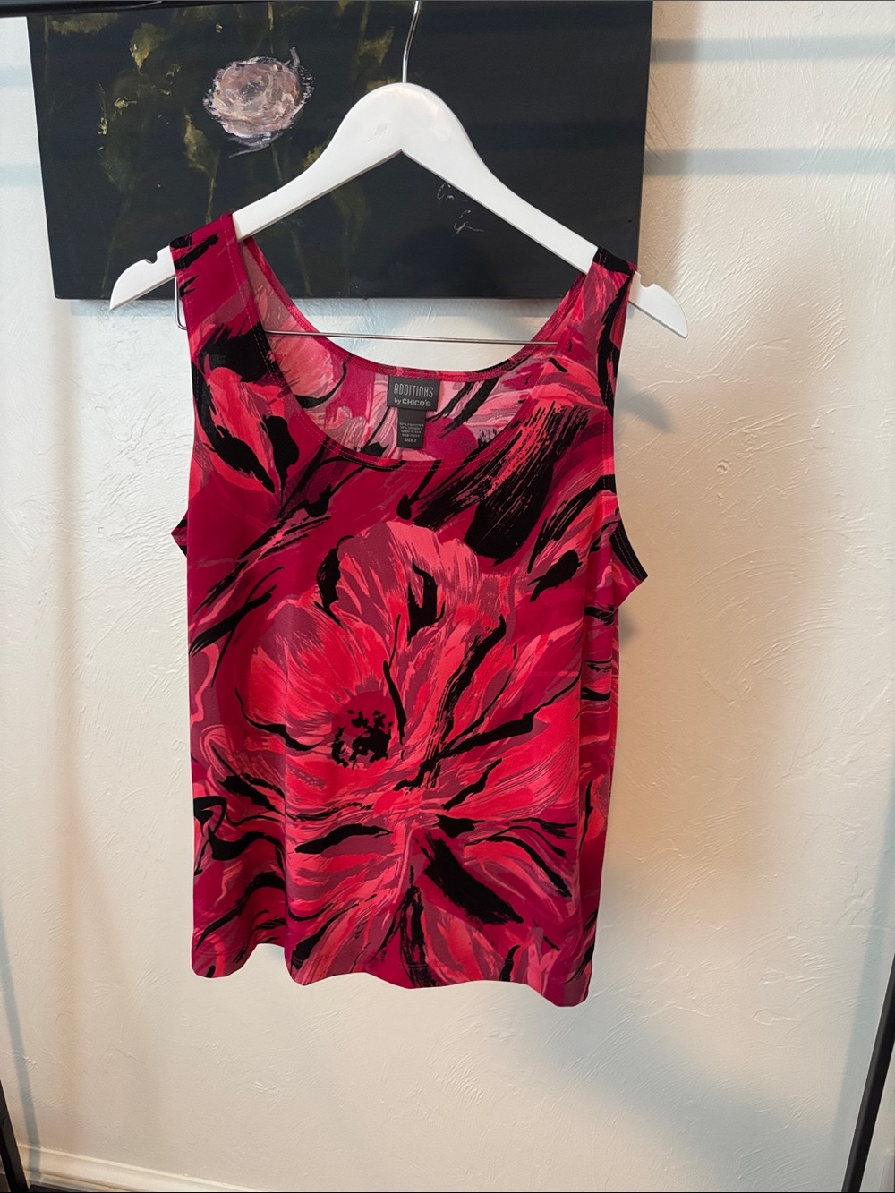 Chico's Hot Pink and Black Floral Scoop Neck Tank